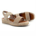 Load image into Gallery viewer, The Suede &amp; Elastic Espadrille Sandal on Low Wedge in Natural
