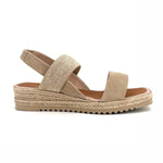 Load image into Gallery viewer, The Suede &amp; Elastic Espadrille Sandal on Low Wedge in Natural
