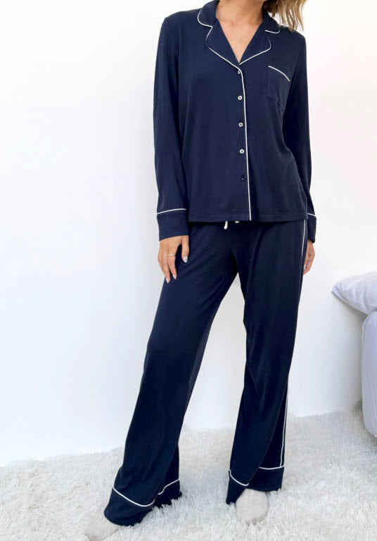 The Pillow Soft Solid PJ Set in Navy White