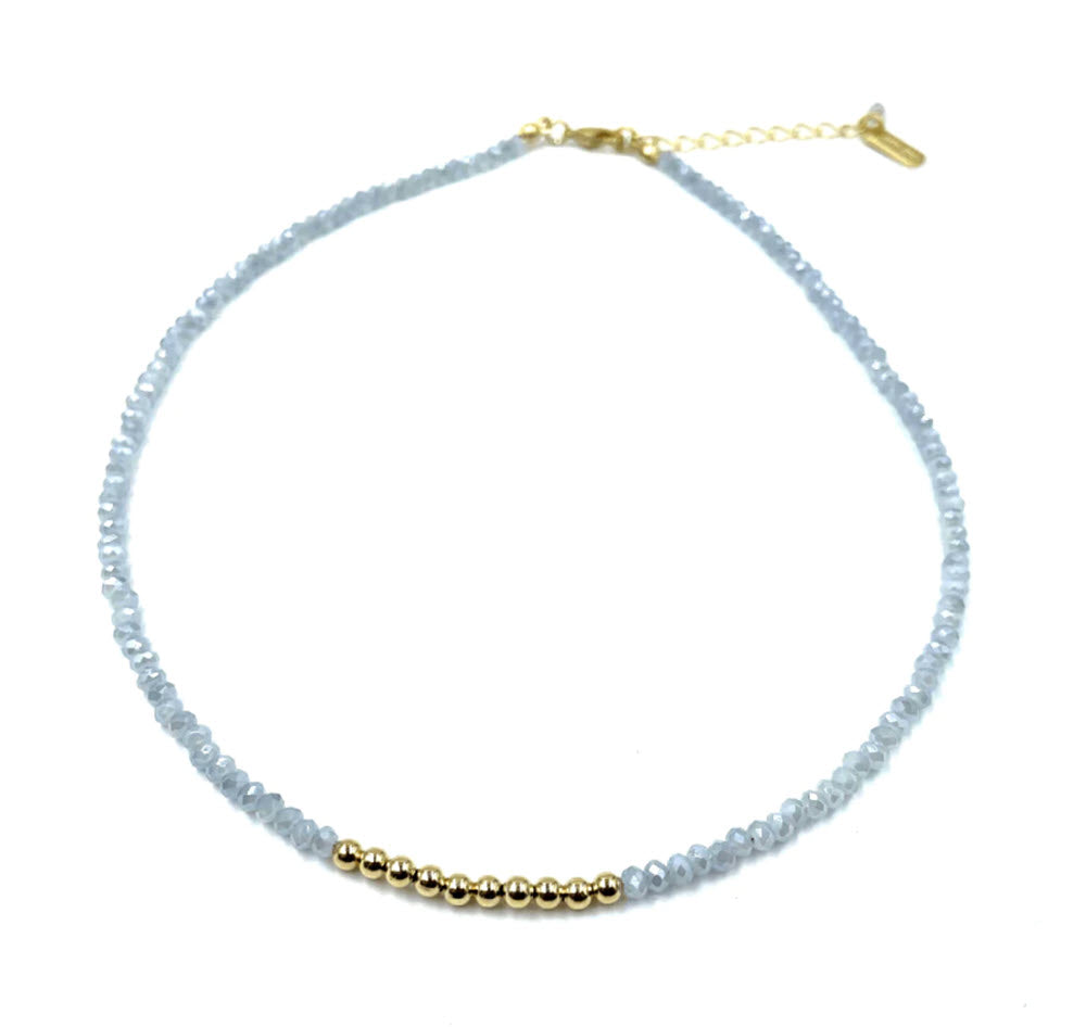The Colorblock Beaded Necklace in Gold Light Blue