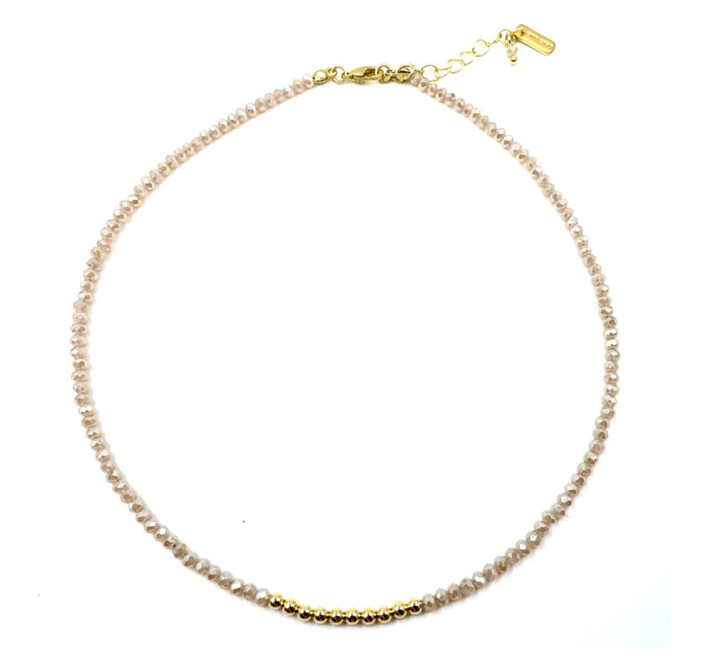 The Colorblock Beaded Necklace in Gold Light Pink