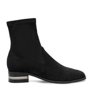 The Lucite Stack Heel Stretch Bootie in Black