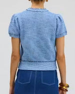 Load image into Gallery viewer, The Short Sleeve Button Front Cardigan in Azure
