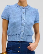 Load image into Gallery viewer, The Short Sleeve Button Front Cardigan in Azure
