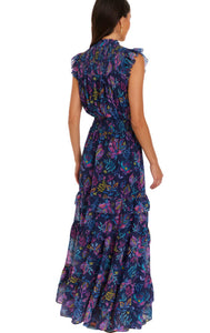 The Floral Smock Maxi Dress in Navy