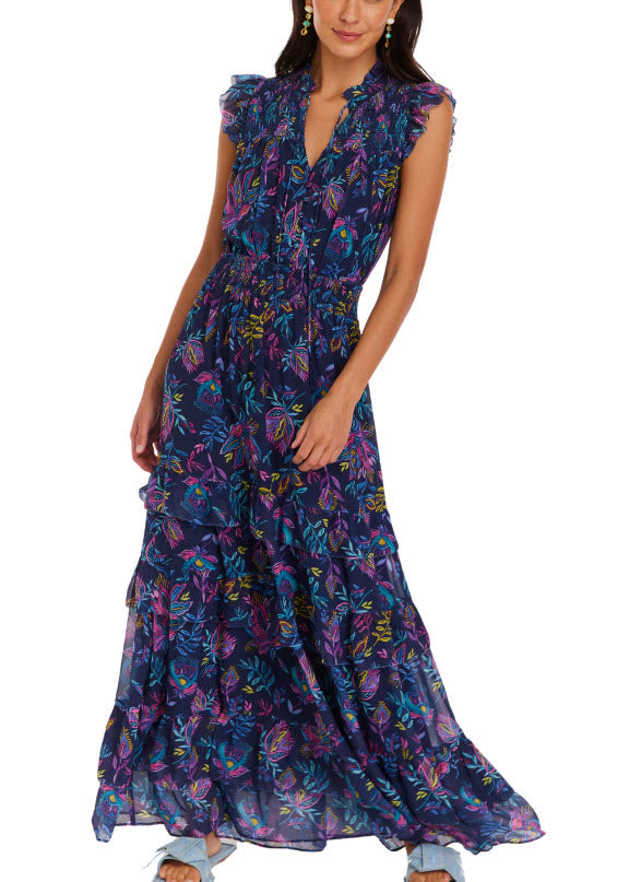 The Floral Smock Maxi Dress in Navy