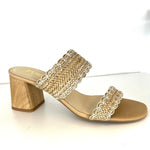 Load image into Gallery viewer, The Woven Leather Dual Band Slide with Metallic Whipstitch in Natural
