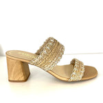 Load image into Gallery viewer, The Woven Leather Dual Band Slide with Metallic Whipstitch in Natural
