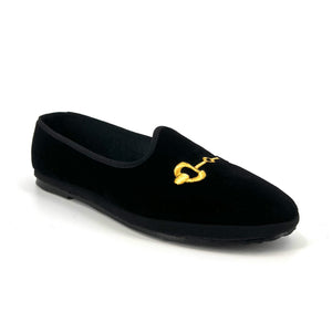 The Velvet Everyday Flat with Embroidered Bit in Black