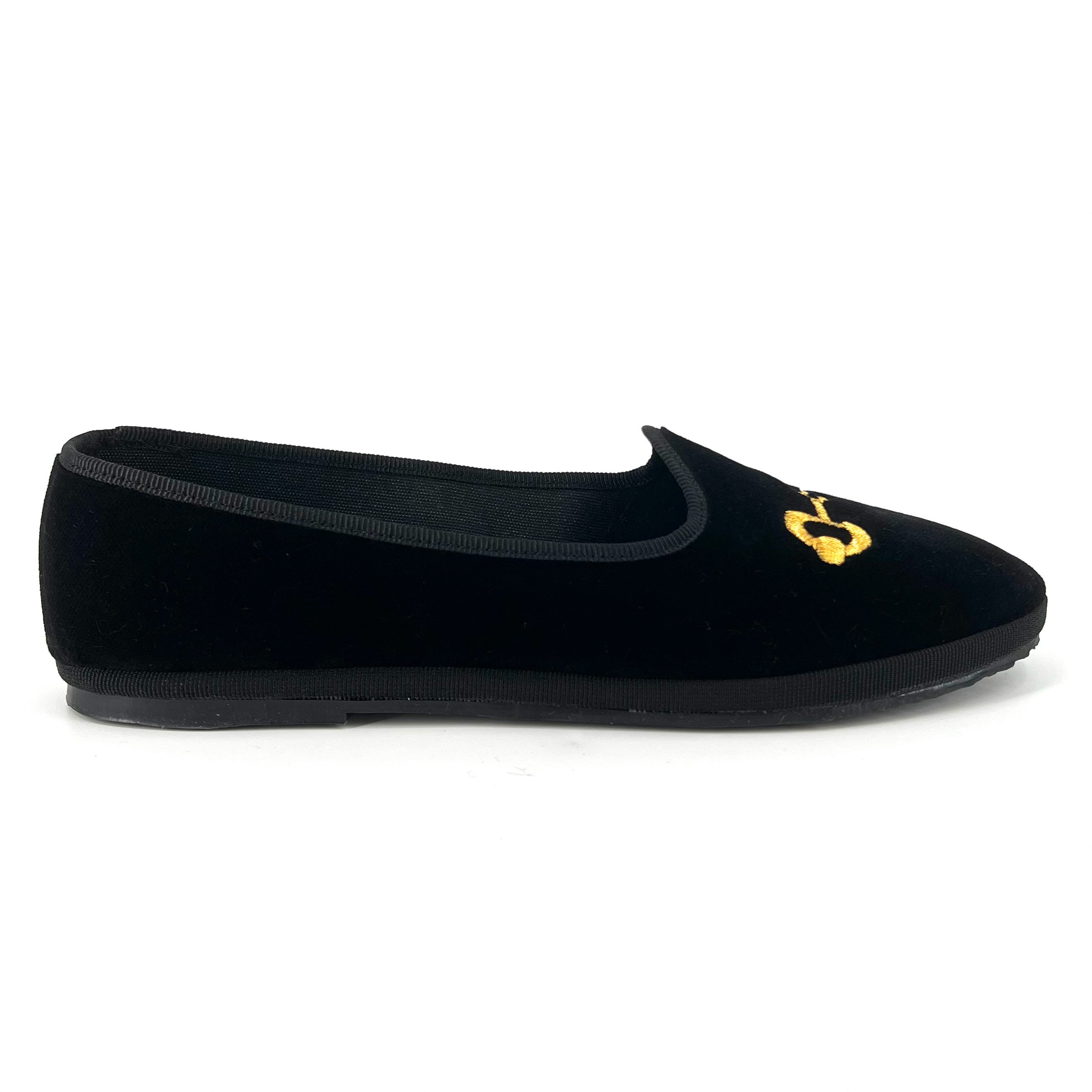 The Velvet Everyday Flat with Embroidered Bit in Black