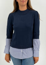 Load image into Gallery viewer, The Stripe Layered Crew Sweater in Navy
