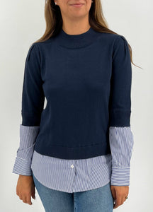 The Stripe Layered Crew Sweater in Navy