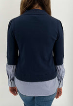 Load image into Gallery viewer, The Stripe Layered Crew Sweater in Navy
