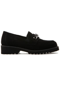 The Lug Sole Loafer with Chain in Black