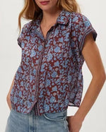 Load image into Gallery viewer, The Short Sleeve Floral Button Up in Sky
