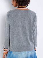 Load image into Gallery viewer, The Contrast V-Neck Sweater in Fog

