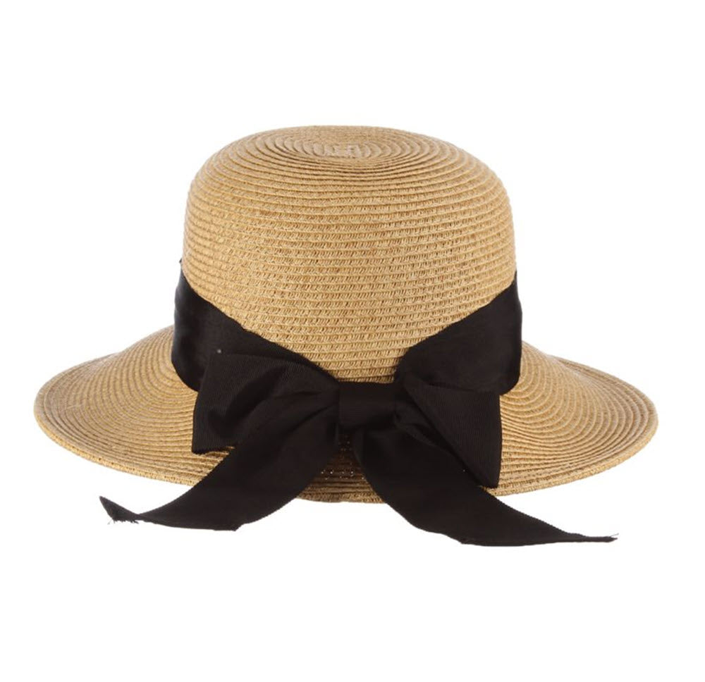 The Paper Braid Sun Hat with Bow in Tea