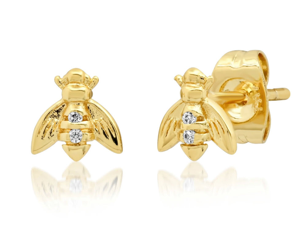 The Bee Studs in Gold CZ