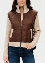 Load image into Gallery viewer, The Nylon Knit Mix Media Jacket in Brown &amp; Tan
