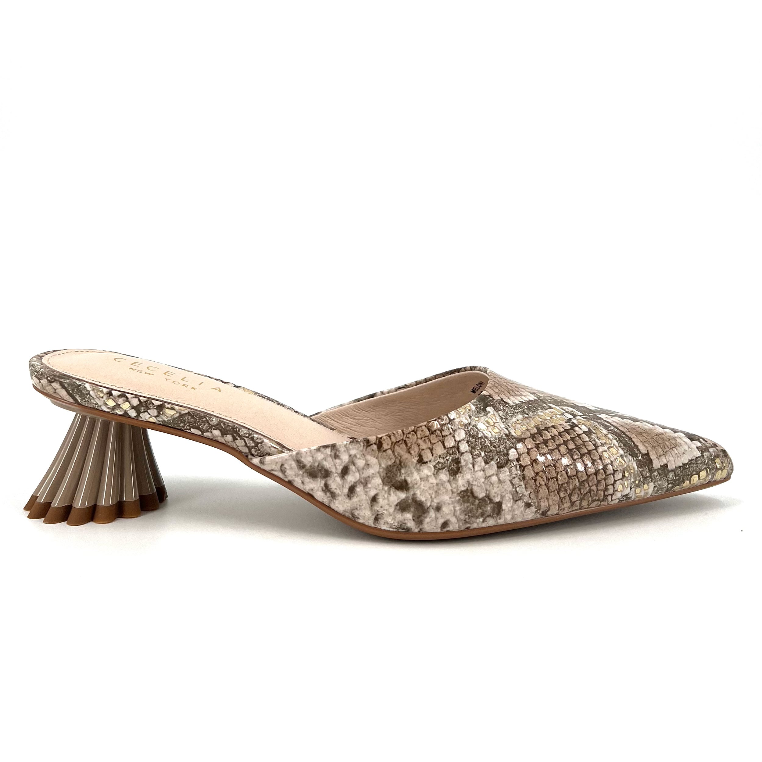 The Snake Mule with Sculpted Heel in Natural