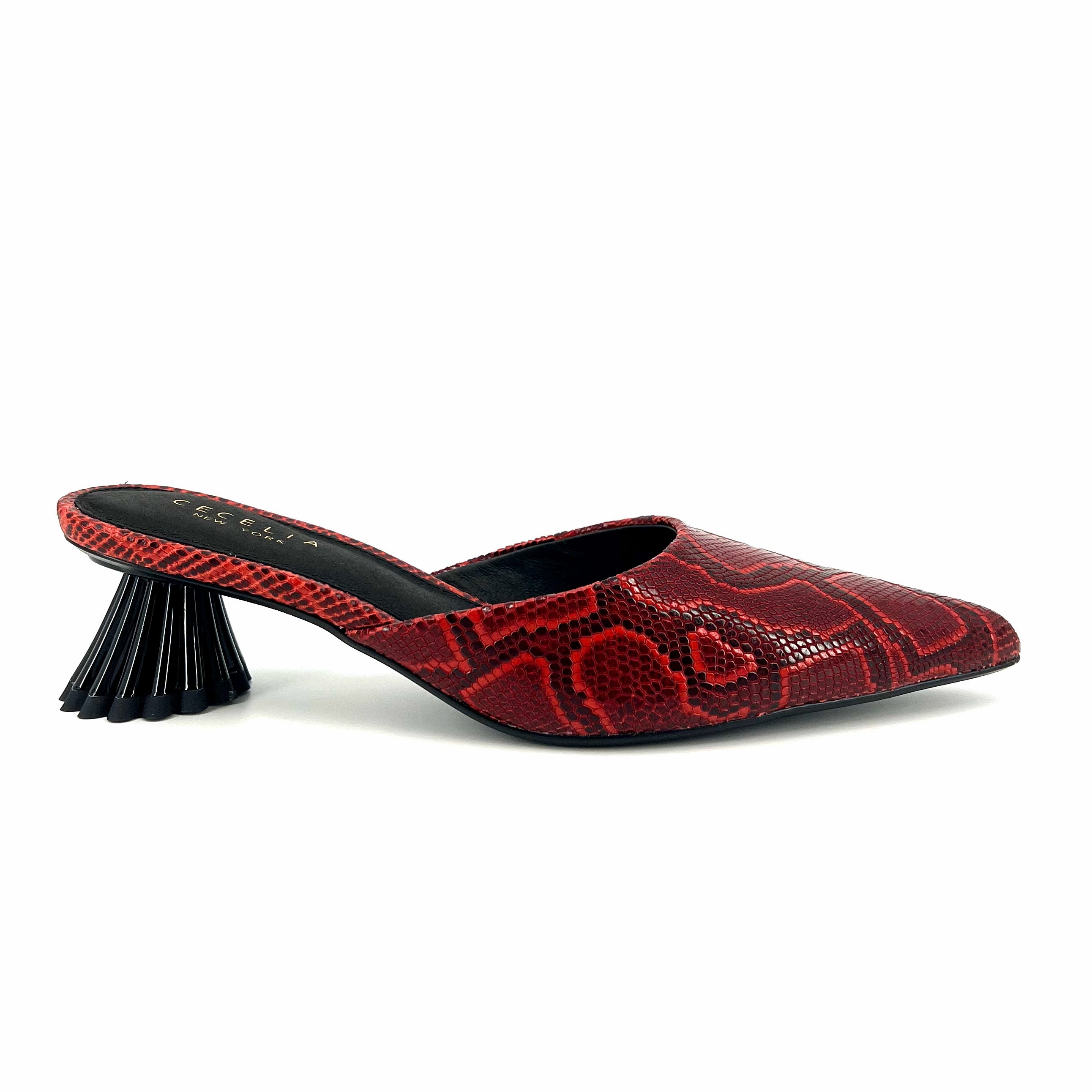 The Snake Mule with Sculpted Heel in Red