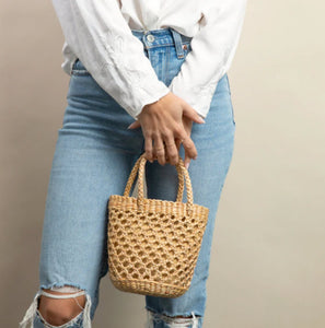 The Mini Straw Bucket Bag in Natural
