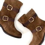 Load image into Gallery viewer, The Double Belt Moto Bootie in Brown
