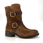 Load image into Gallery viewer, The Double Belt Moto Bootie in Brown
