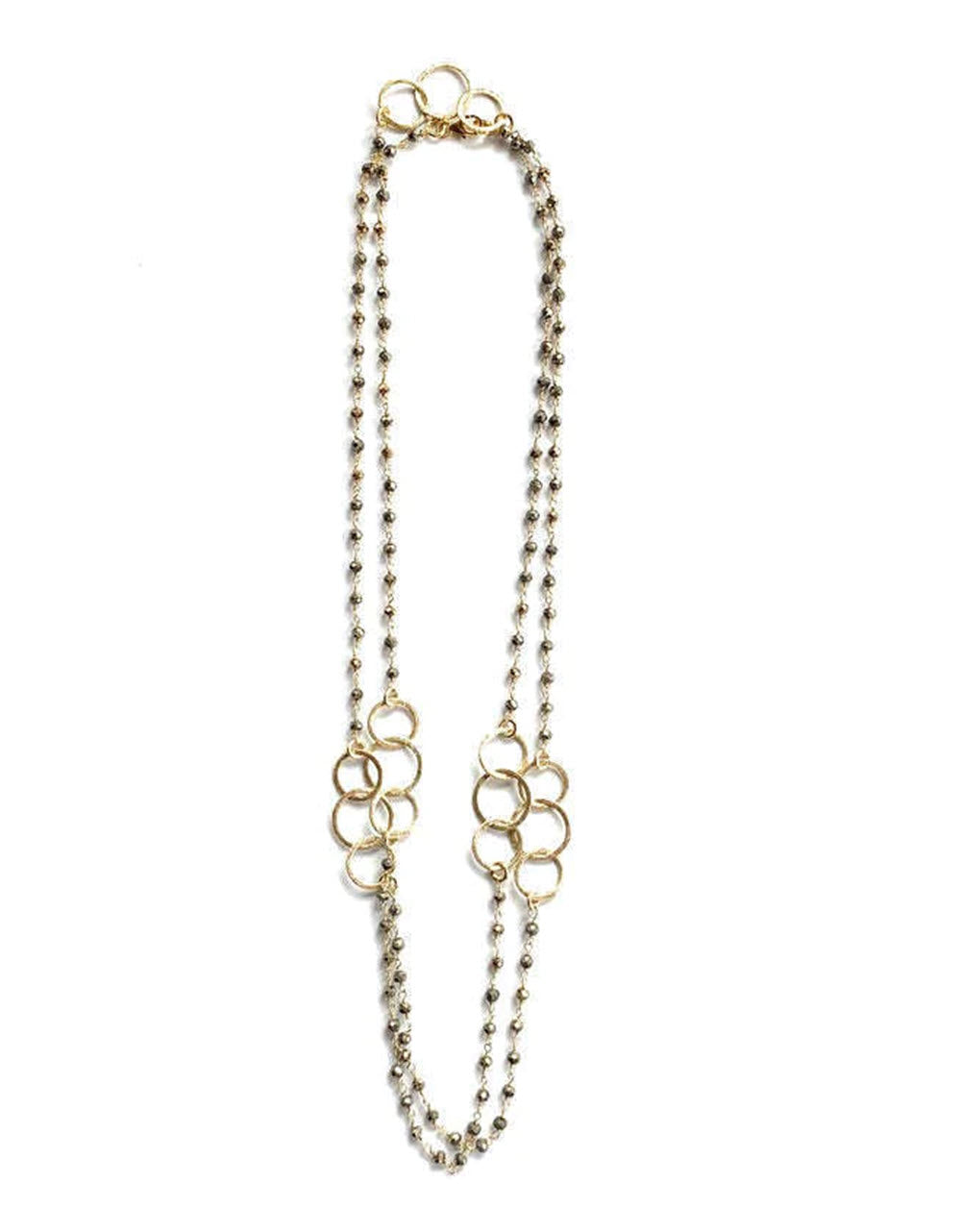 The Three Circle Long Necklace in Gold Pyrite