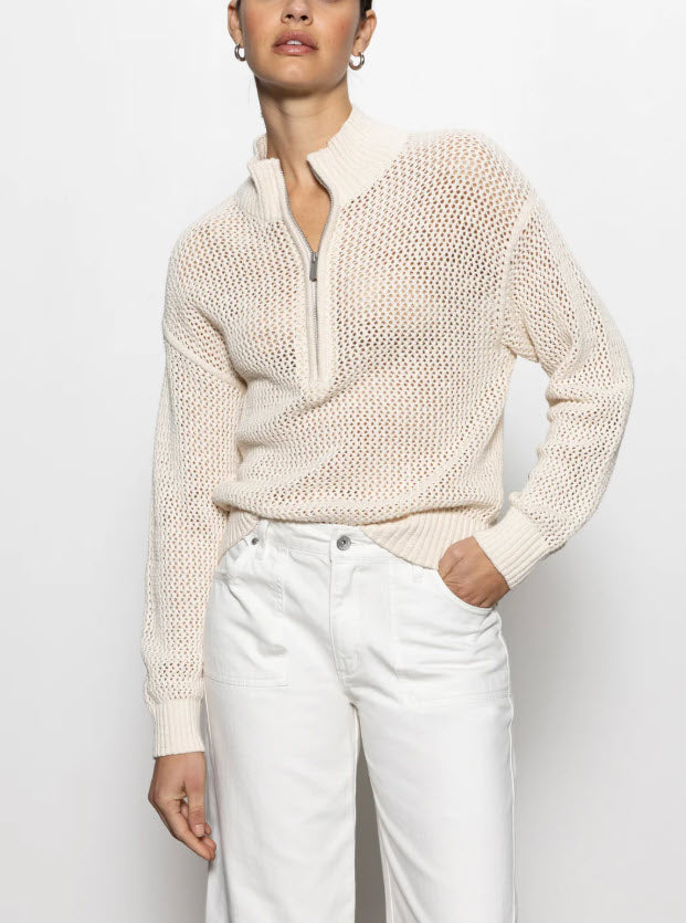 The Open Knit 1/2 Zip Sweater in Natural