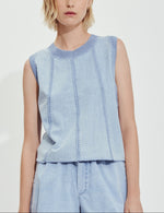 Load image into Gallery viewer, The Crochet Denim Top in Chambray
