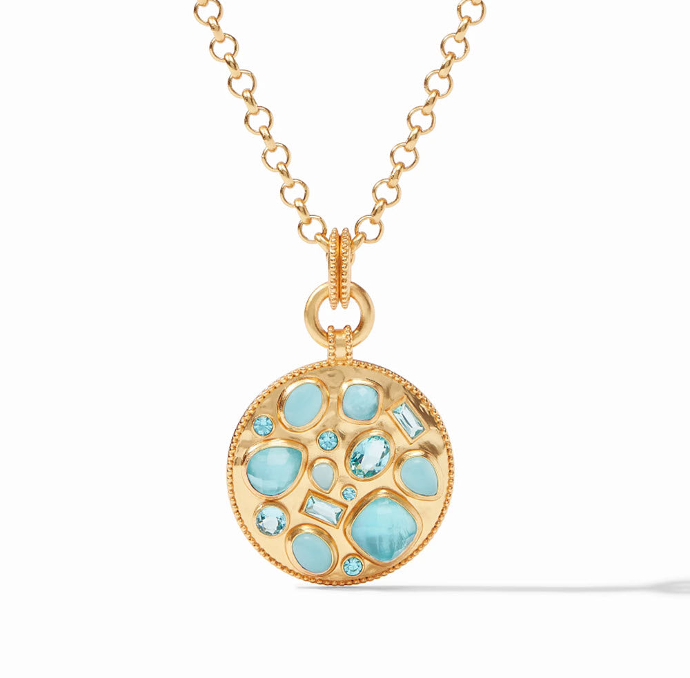 The Antonia Mosaic Pendant Necklace in Iridescent Bahamian Blue