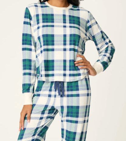 The Plaid Crew Neck Top in Nat Green