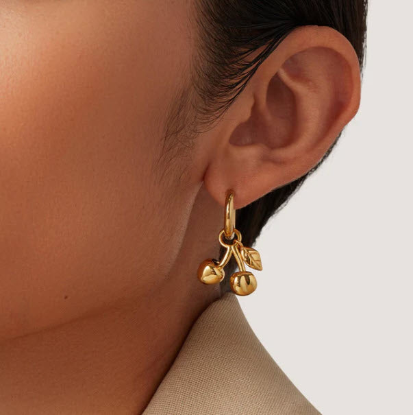 The Puffy Heart and Cherry Earring Set in Gold