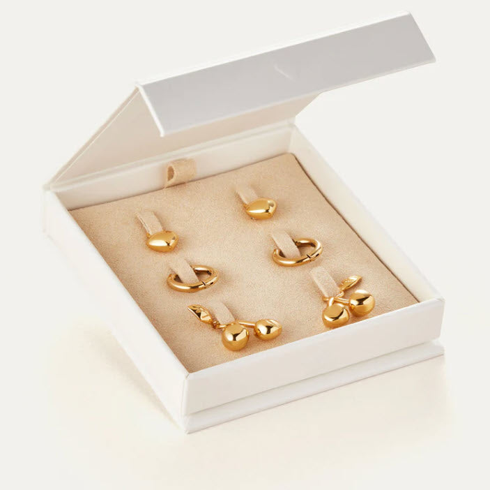 The Puffy Heart and Cherry Earring Set in Gold