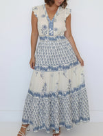 Load image into Gallery viewer, The V-Neck Flutter Sleeve Maxi Dress in Sea Spray
