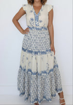 Load image into Gallery viewer, The V-Neck Flutter Sleeve Maxi Dress in Sea Spray
