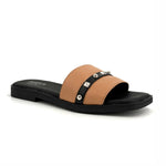 Load image into Gallery viewer, The Flat Studded 2-Tone Sandal in Tan Black
