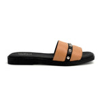 Load image into Gallery viewer, The Flat Studded 2-Tone Sandal in Tan Black
