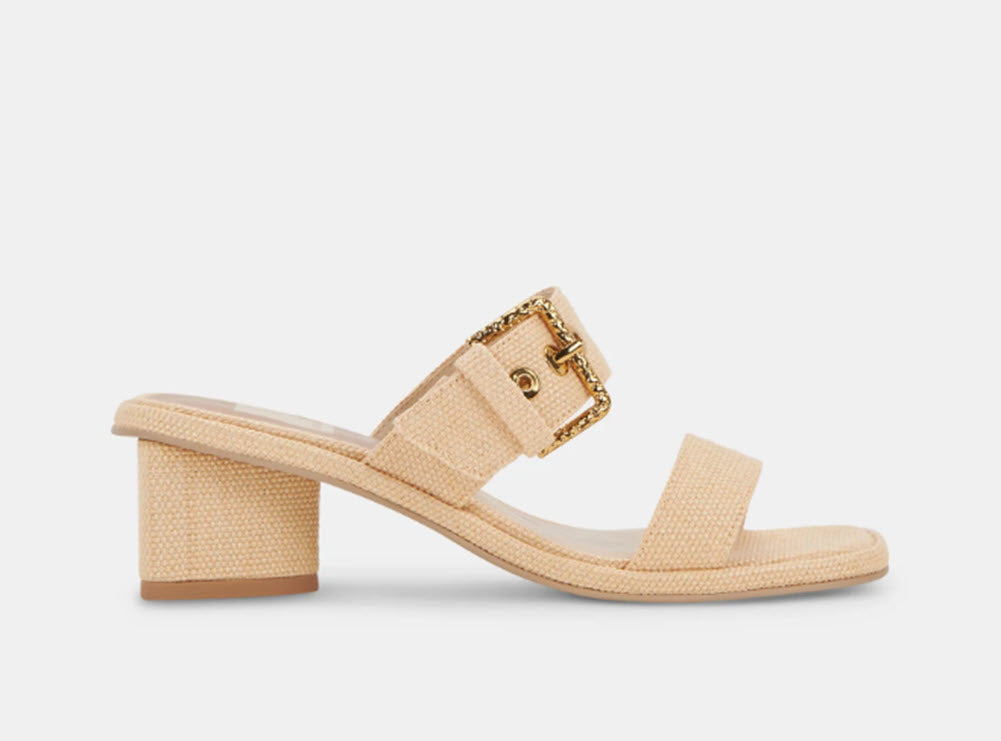 The Low Heel Buckle Sandal in Natural