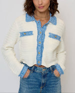 Load image into Gallery viewer, The Knit Denim Cardi in White
