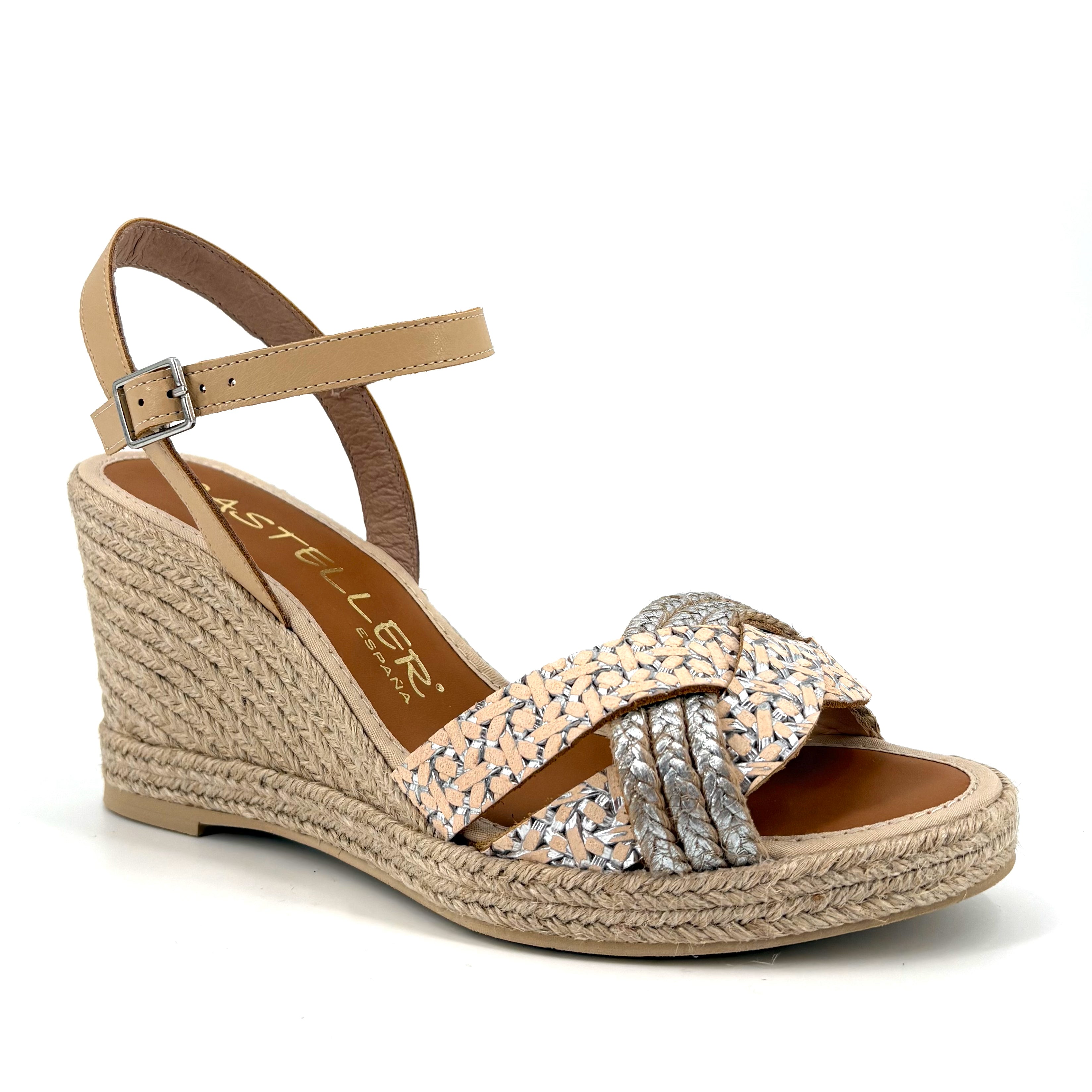 The Metallic Braid High Espadrille in Crema Silver