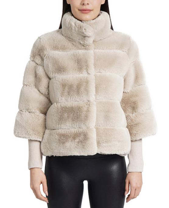 The Hi Collar Faux Fur Jacket in Beige