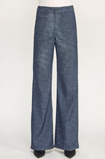 Load image into Gallery viewer, The Patch Pocket Flare in a Dark Blue Chambray
