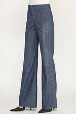 Load image into Gallery viewer, The Patch Pocket Flare in a Dark Blue Chambray
