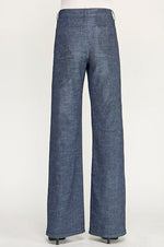 Load image into Gallery viewer, The Patch Pocket Flare in a Dark Blue Chambray
