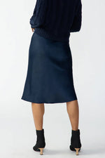 Load image into Gallery viewer, The Satin Midi Skirt in Navy
