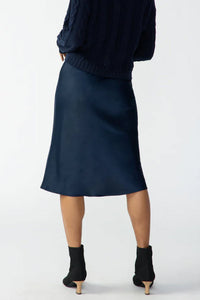 The Satin Midi Skirt in Navy