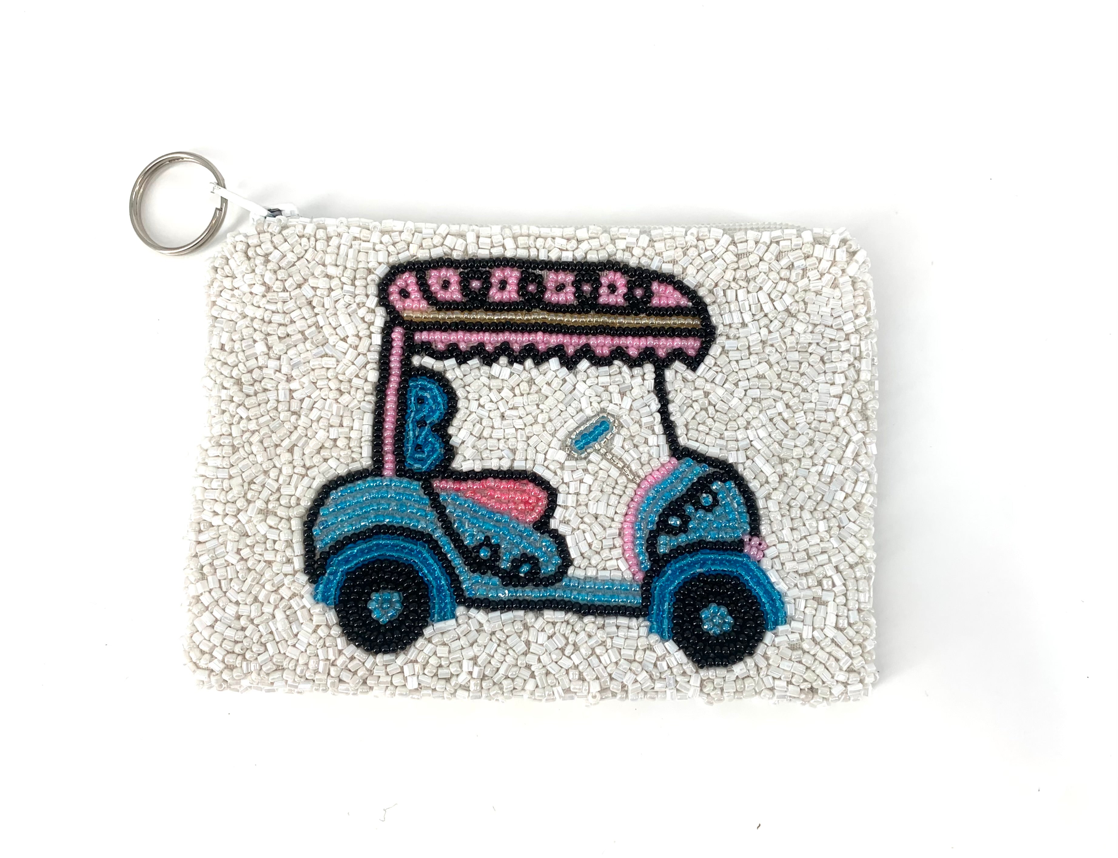 The Beaded Golf Pouch in White Blue Pink