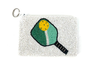 The Beaded Pickleball Pouch in White Green